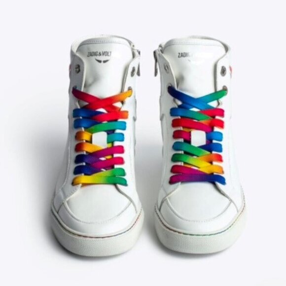 Zadig & Voltaire High Flash Pride Sneakers in White with Rainbow Laces – Size 5 - Picture 1 of 9